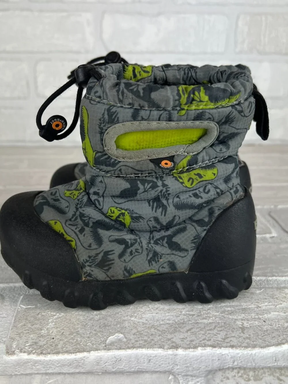 Bogs B-Moc Snow Boots Infant 7 Gray Green Dinosaurs Dinos Waterproof Fur Lined